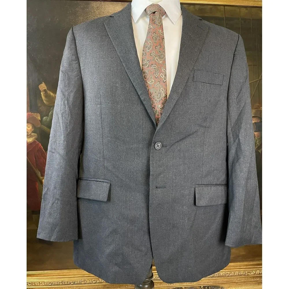 Lauren Ralph Lauren 44R‎ 100% Wool Gray Hopsack Blazer Jacket Sport Coat *FLAWS*